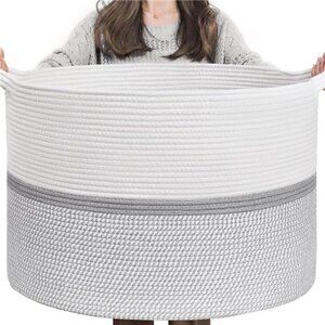 Extra Large Cotton Rope Woven Basket Decorative Clothes Hamper,22" x 22" x 14"